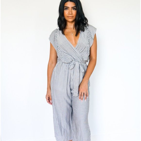 NWT Ruffled striped midi jumpsuit - Picture 1 of 7